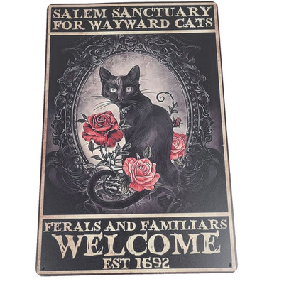 Salem Sanctuary For Wayward Cats Ferals And Familiars Welcome Sign 12''x 7.5'' NEW