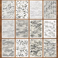 12 Pcs Camo Print Stencils, Large Camouflage 8.3x11.7 inches, translucent