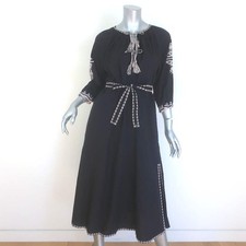 Ulla Johnson Sofia Embroidered Belted Midi Dress Black Cotton Size 2