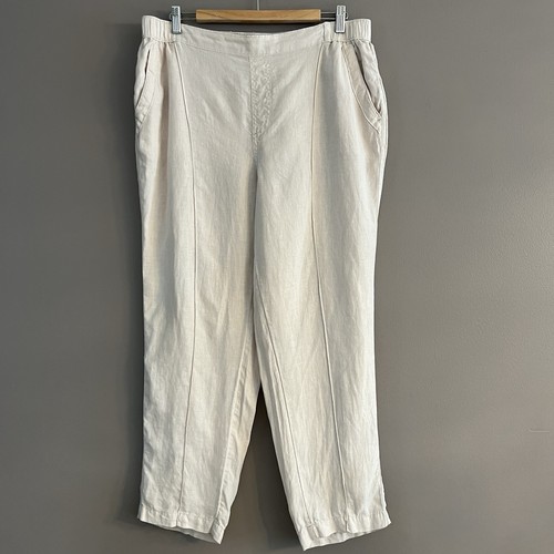 Nicole Miller Pants Women's 100% Linen Pull On Front Center Seam Beach XL Beige
