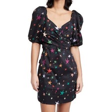 Farm Rio Night Sky Mini Dress XL Stars Wrap Black