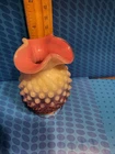 Vintage Fenton Cranberry Hobnail 3 3/4" FULL RUFFLED TOP Opalescent Bud Vase