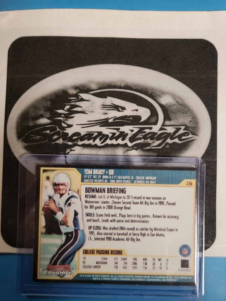 2000 Bowman Chrome Refractor Tom Brady Rookie-NOVELTY CARD  - Image 2 of 2