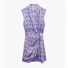 Zara Mini Dress Women S Pink Paisley Printed Faux Wrap Boho Summer 7630/036/620