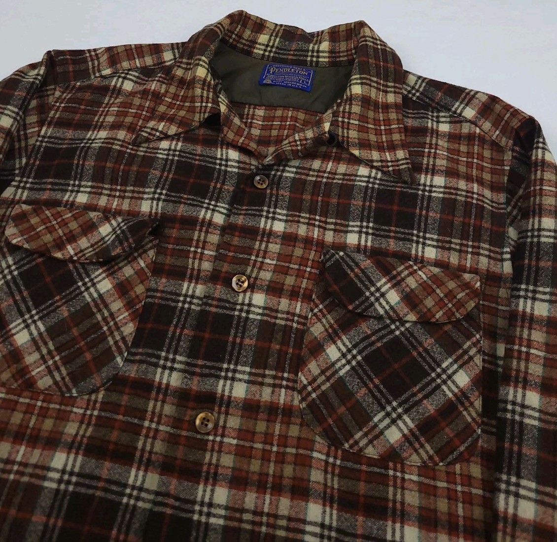 Vintage Pendleton Wool Loop Collar Brown Plaid Bu… - image 3