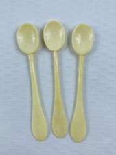 Vtg. Set Of 3 Spoons Ivory White Plastic Simple Design 3" Long Tea Set France