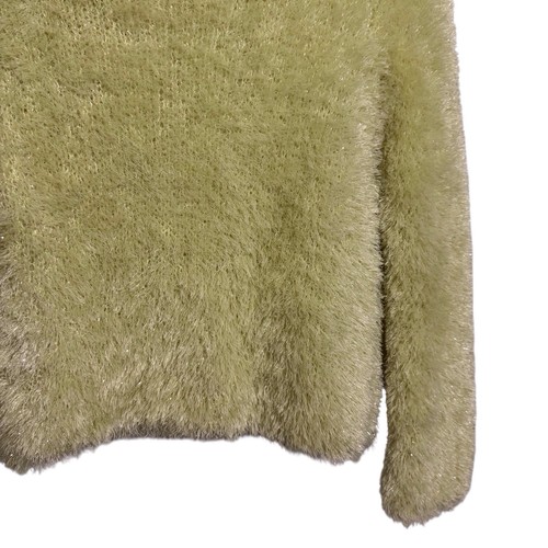 Vintage Gantos Size Medium Y2K Green Metallic Fuzzy Artsy Rave Grunge Sweater - Picture 3 of 5