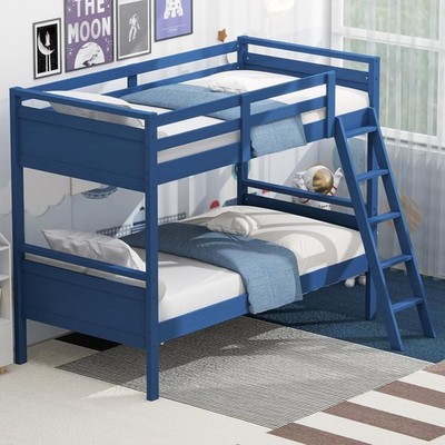 Twin Over Twin Bunk Bed for Kids, Solid Wood Bunk Bed with Ladder and Safety