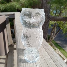 Vintage Engberg Glass Owl Figurine Sweden Art Glass Paperweight Decor 5.5"