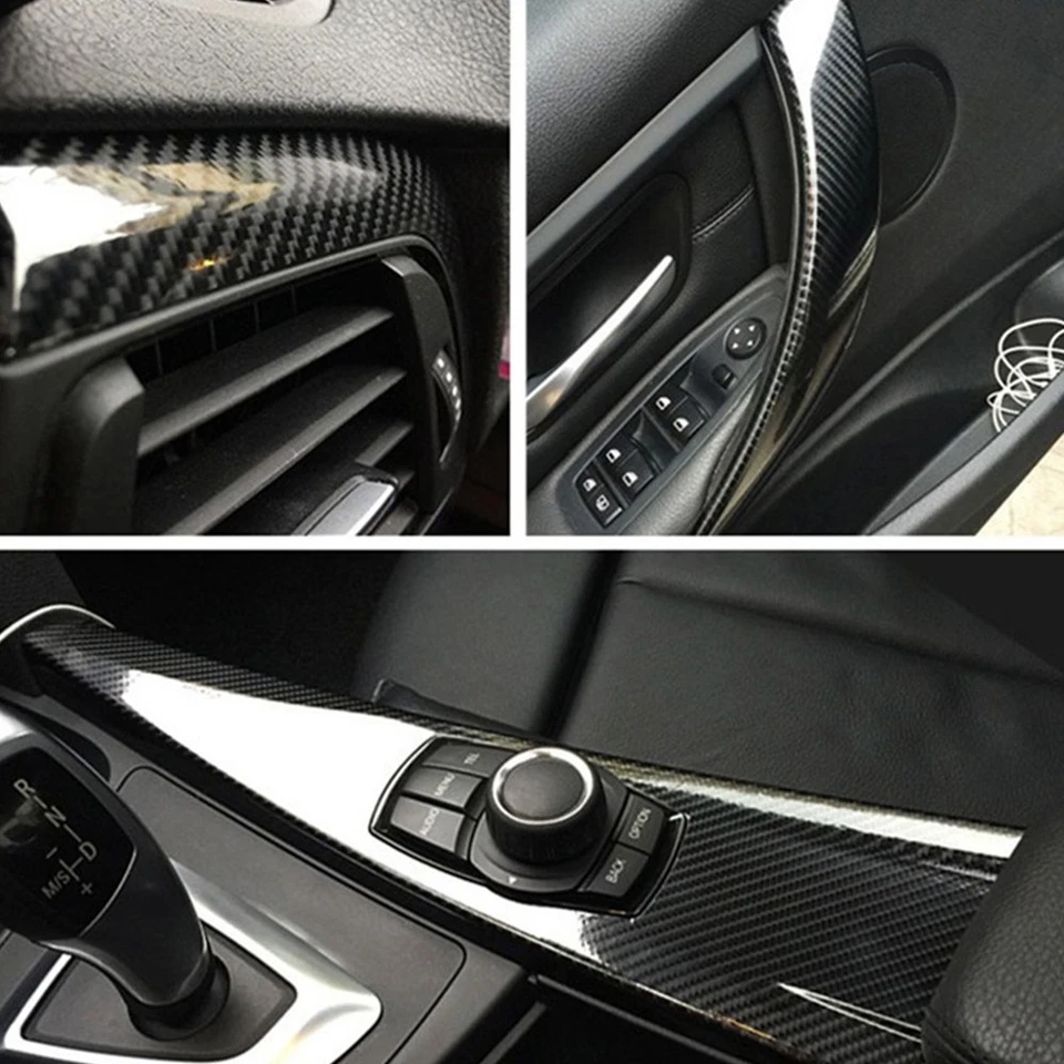 Pegatina envolvente de película de vinilo brillante de alto brillo 12 pulgadas hágalo usted mismo fibra de carbono accesorios para automóviles Foto 4 de 4