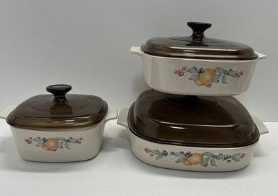 Vintage Corningware Abundance 6 Piece Casserole Set Pyrex Lids 2.5L, 2L, & 1.5L