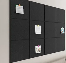 12 Pcs Felt Cork Board Tiles Self-Adhesive Bulletin Boards Black 12” X 12”
