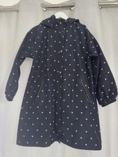 Next - Girls Navy Blue With White Heart Print Rain Coat Age 10