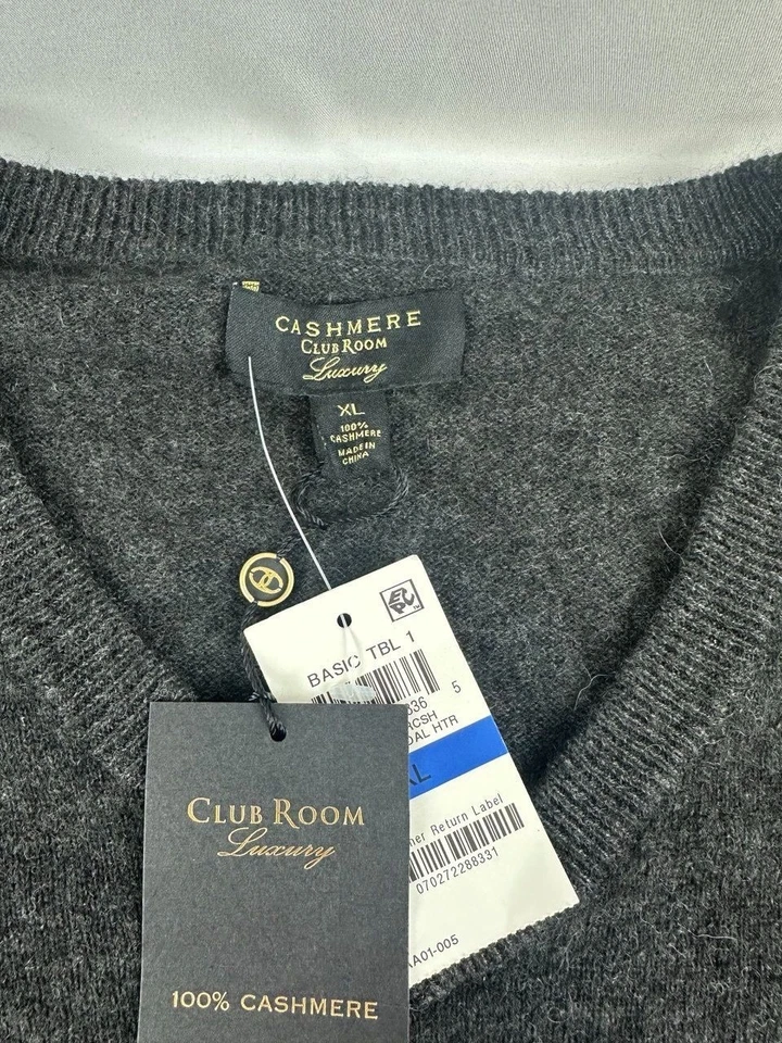 NWT Club Room Luxury 100% Cashmere Men's V Neck Sweater Gray Size XL - Image 3 of 4