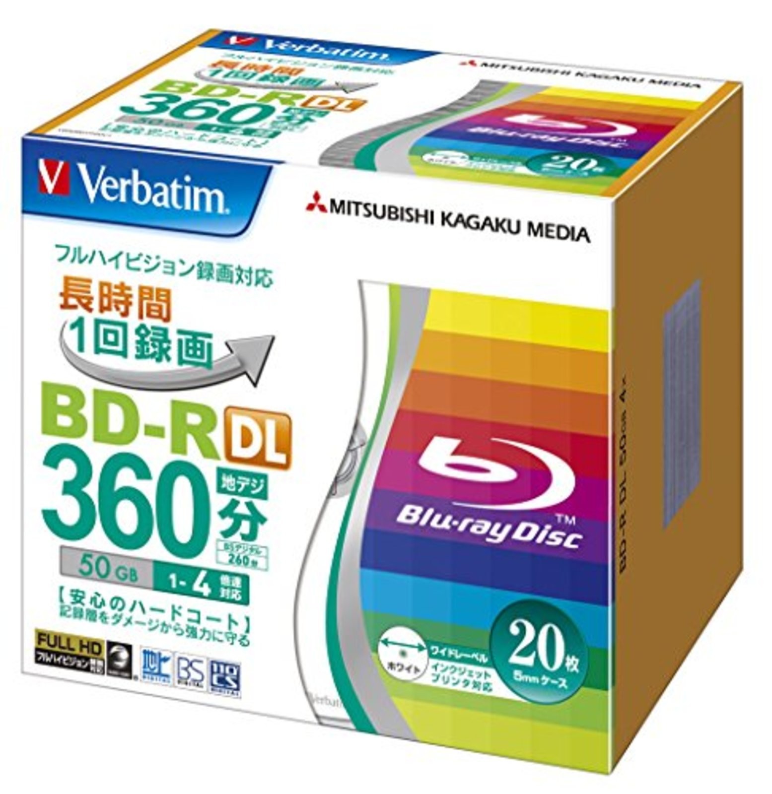 20pcs Verbatim Blu-ray Disc 50GB BD-R DL Printable VBR260YP20V1 F/S w/Tracking#