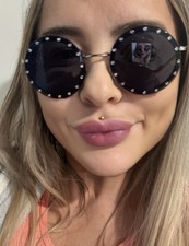 AUTHENTIC VALENTINO SUNGLASSES Round Silver Crystal Studs Va2010b Blue Vintage