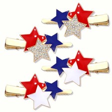 4PCS Flag Hair Clips Enamel Rhinestone Stars Hair Clips for Sparky Red White ...