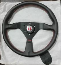 MOMO Leather Drift Sport Steering Wheel For Honda H logo horn Red line 14inch