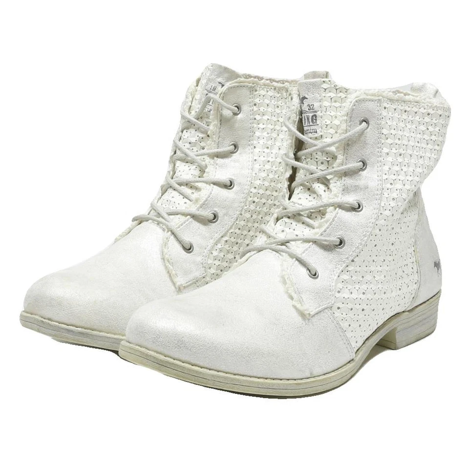 MUSTANG Womens Lace-Up Ankle Boots White Leather UK 8 Stylish Comfortable - Image 3 of 4
