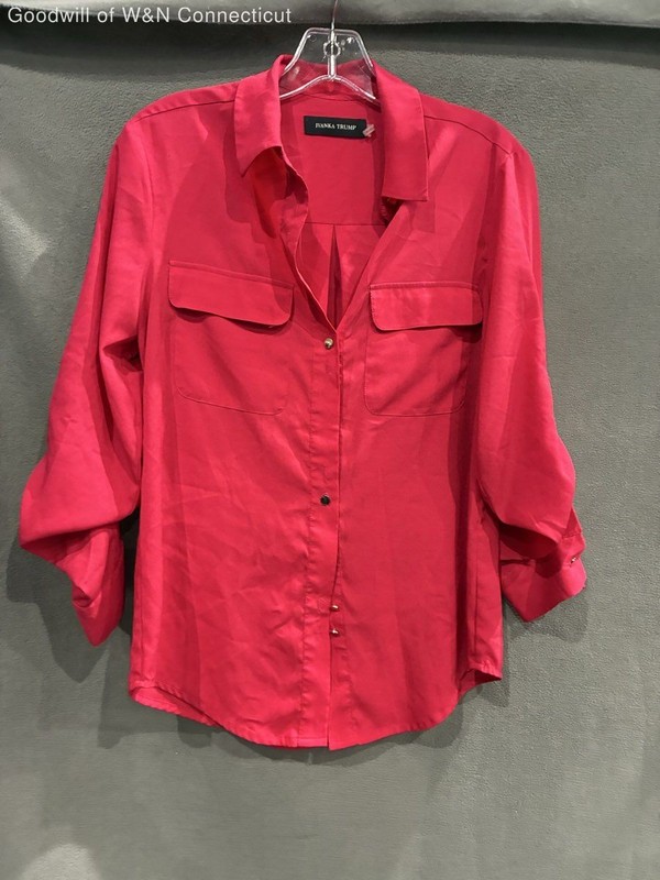 Ivanka Trump Women's Fuchsia Long Sleeve Button-Up Blouse Roll Tab Pockets Sz S