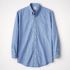 Brooks Brothers Mens Blue Striped Long Sleeve Button Down Shirt Size 16 2/3