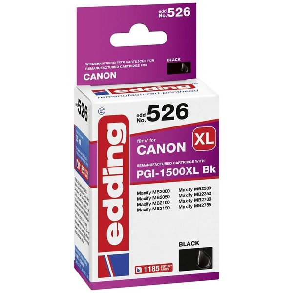 Edding Druckerpatrone Edd-526 Ersetzt Canon PGI-1500XLBK - Schwarz - Inhalt: 35-image