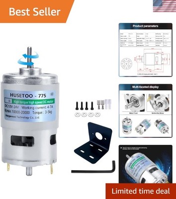 Versatile 12V 775 DC Motor - 20000 RPM Upgrade with Copper Windings & Bracket