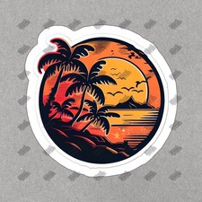Tropical Sunset Vinyl Sticker Palm Trees Ocean Decal Beach Lover Gift 745308