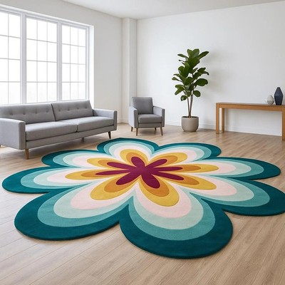 Retro Blumenförmiger Teppich, Handgetufteter Bunter Moderner Teppich, Großer ...