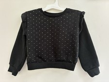 Rachel Zoe Kids Girls Gold Studded Cozy Ruffle Long Sleeve Sweatshirt Black XS 4