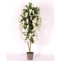 Artplants KüNstlicher Blauregen Malenka, NatüRliche StäMme, Weiß, 150Cm