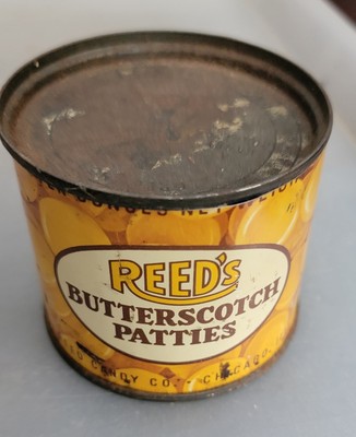  REED'S BUTTERSCOTCH PATTIES TIN CAN & LID 3.'' Tall By 3.5'' RoundTALL GOOD SHAPE