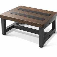 Rustic Brown Wooden Heavy Duty Adult Non Slip Stepping Stool with Rubber Feet