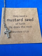 Stainless Steel Cross Pendant Mustard Seed Faith Necklace Matthew 17:20