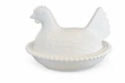 Indiana Glass Vintage White Milk Glass Hen On Nest Dish Slotted Beads 7.25"