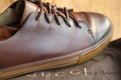 Baskets à lacets Gucci en cuir marron bruni UK 9 US 10 EU 43 - Photo 1/4