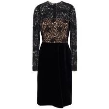Oscar de la Renta Guipure Lace Paneled Velvet Dress Cocktail Vamp Goth Tailored