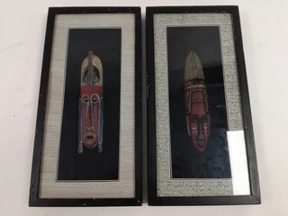 Set of 2 Framed African Tribal Mask Wall Art Decor