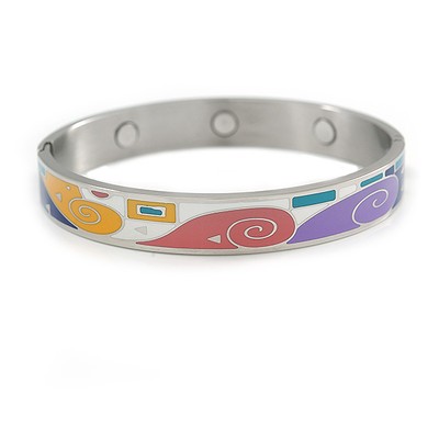 Mehrfarbiges geometrisches Muster Edelstahl Magnet Armreif Armband mit