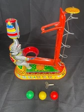 Vintage US Zone Germany JW Tin Litho Wind Up Performing Circus Elephant