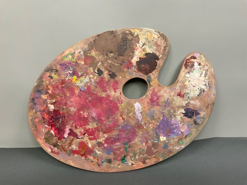 Vintage 1950s Abstract Artist Palette Wood Painting Palette with Thick Oil Paint