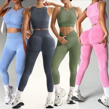 Women's Workout Sets 2 Piece Acid Wash Seamless Yoga Outfits Sports Bra Gym Sets