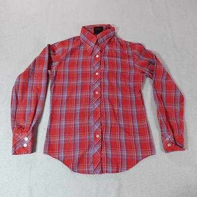 Vintage Skiva Shirt Womens Medium Red Plaid Button Up Glitter Sparkle Top 70s