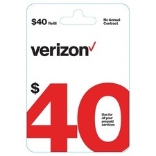  40 Verizon Wireless Prepaid Refill Top up PIN Card Mail Delivery 