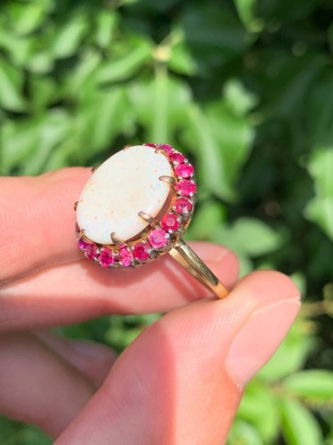 18ct gold ruby opal cluster ring antique - Picture 3 of 7