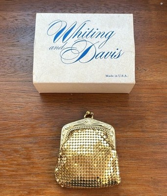 Vintage Whiting Davis Gold Mesh Evening Handbag Purse + Box XS New Old Stock