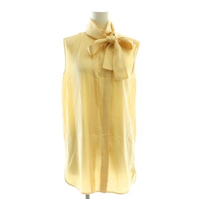 Celine Phoebe Era Silk Stripe Bow Tie Blouse Sleeveless 34 Beige Women's