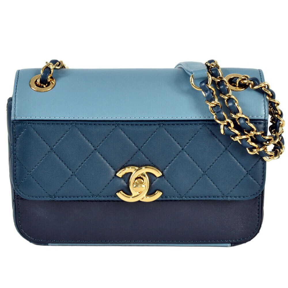 Chanel Blue Lambskin Matelassé Flap Bag with Gold Chain
