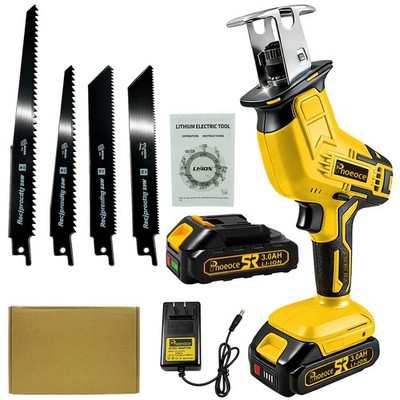 Powerful Cordless Reciprocating Saw 0-3700 RPM with 4 Blades & 1*3.0Ah Battery