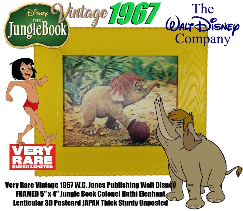 Vintage 1967 Disney Jungle Book Lenticular 3D Postcard Framed WC Jones Hathi